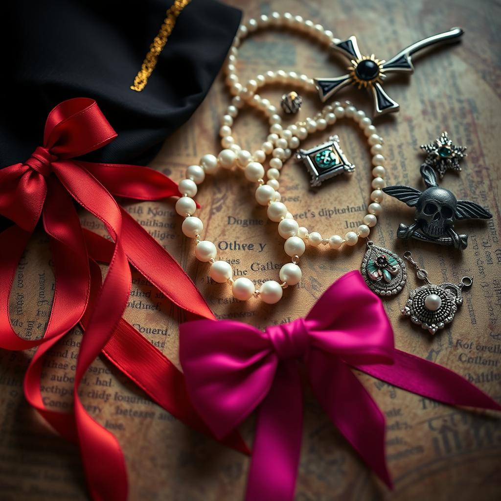 Akcesoria do stroju piratki: kolorowe wstążki, biżuteria, korale