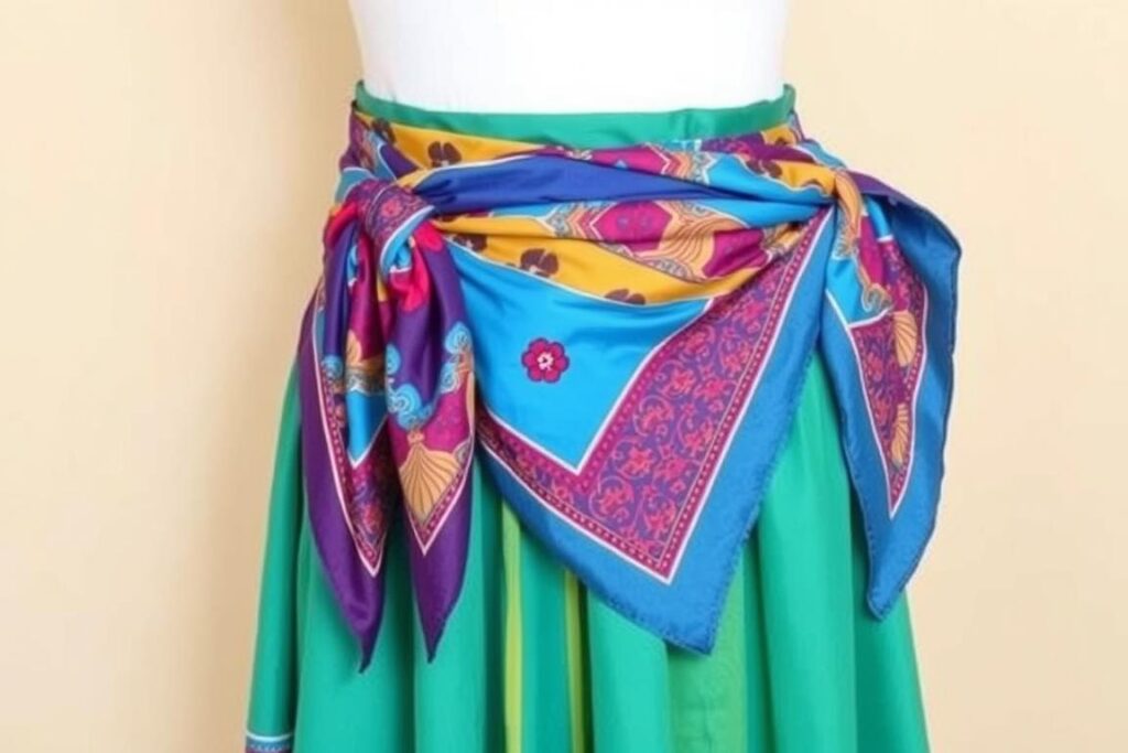 Chusta cyganki wykorzystana jako ozdobny pas do spódnicy