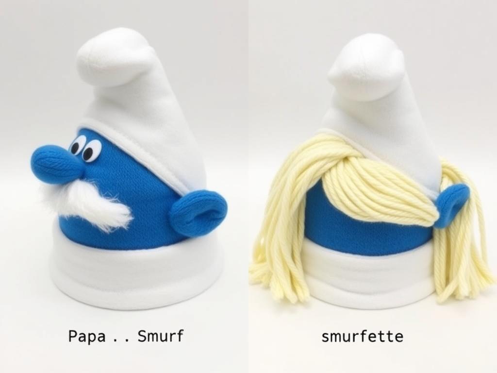 Czapki smerfa stylizowane na różne postacie - Papa Smerf i Smerfetka