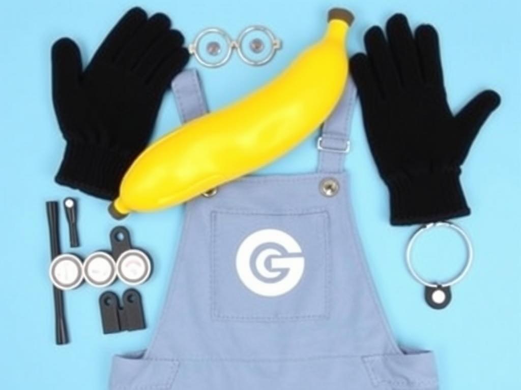 Dodatki do stroju minionka - czarne rękawiczki, logo G i banan