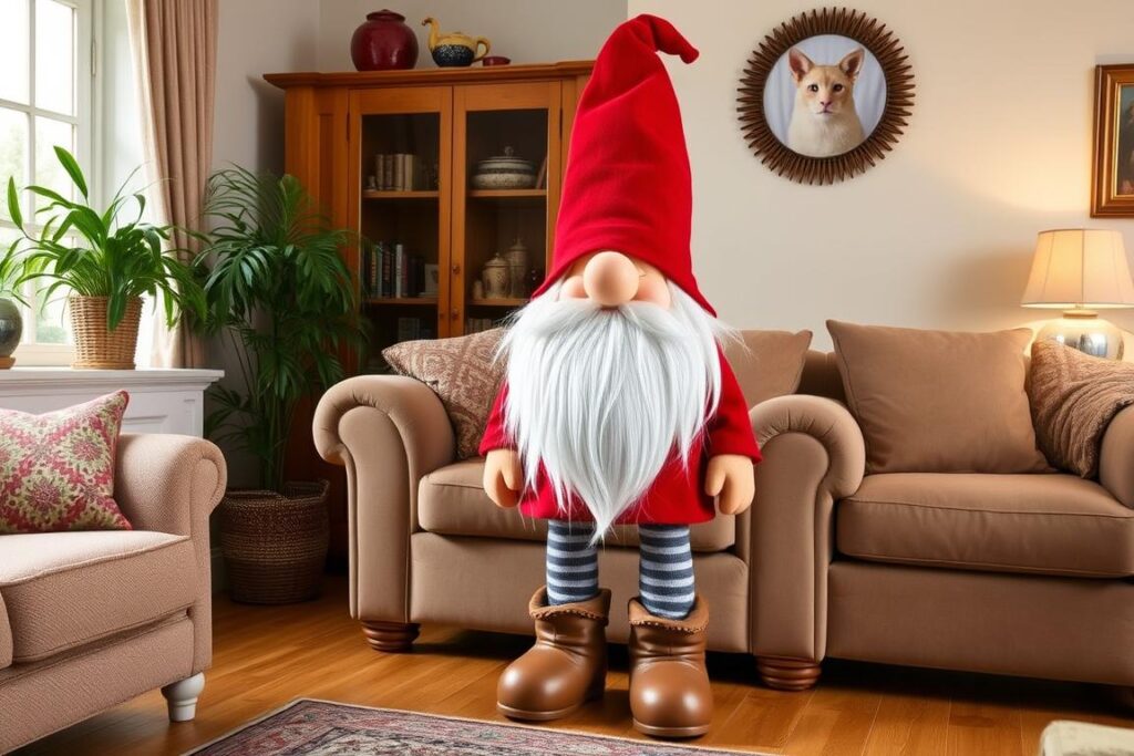 Duży stojący skrzat z nogami jako dekoracja w domu