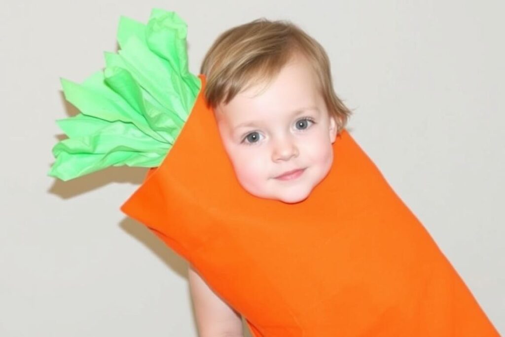 Dziecko w samodzielnie wykonanym stroju marchewki