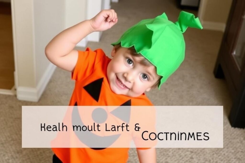 Dziecko w stroju dyni wykonanym z pomarańczowego t-shirta