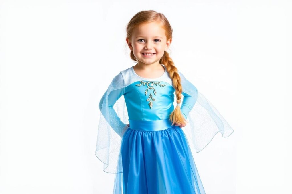 Dziewczynka w samodzielnie wykonanym stroju Elsy z Krainy Lodu
