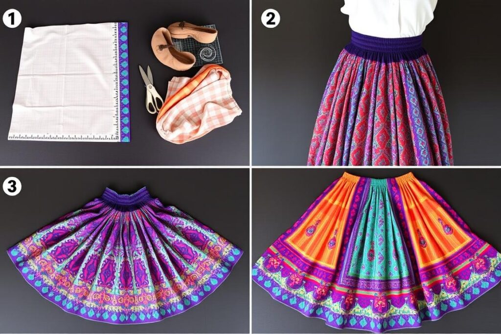 Etapy szycia spódnicy cyganki - od wykroju do gotowego produktu