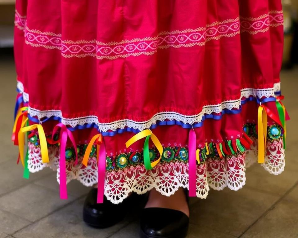 Gotowa, ozdobiona spódnica cyganki z charakterystycznymi elementami