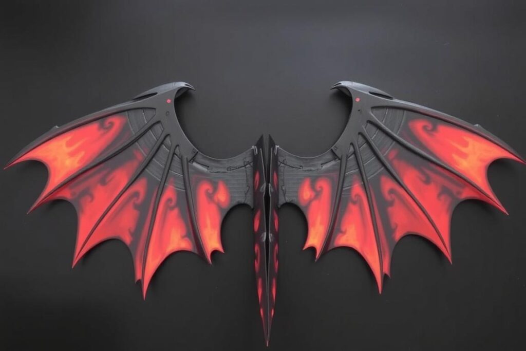 Imponujące skrzydła smoka z kartonu w ciemnych kolorach