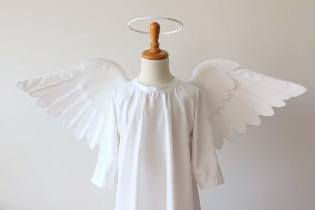 Kompletny strój aniołka na jasełka z białą szatą, skrzydłami i aureolą