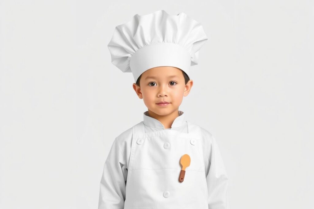 Kompletny strój kucharza dla dziecka z czapką, fartuchem i akcesoriami kuchennymi
