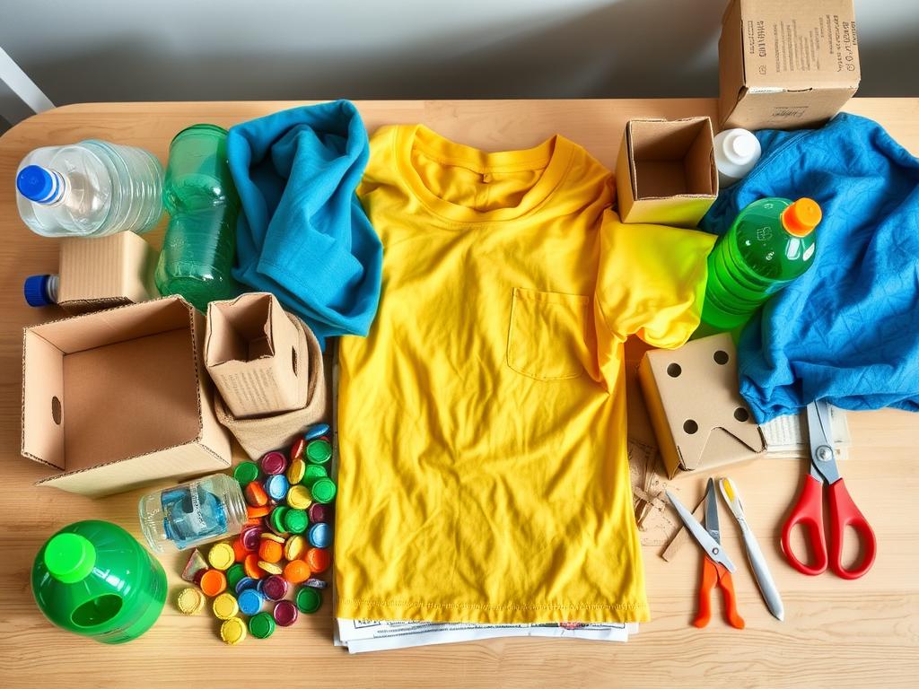 Materiały do tworzenia stroju ekologicznego dla chłopca ułożone na stole