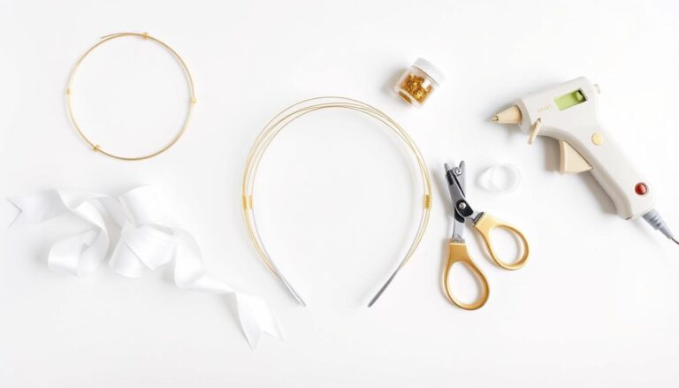 Materiały potrzebne do wykonania aureoli anioła, w tym drucik kreatywny, opaska do włosów i ozdoby