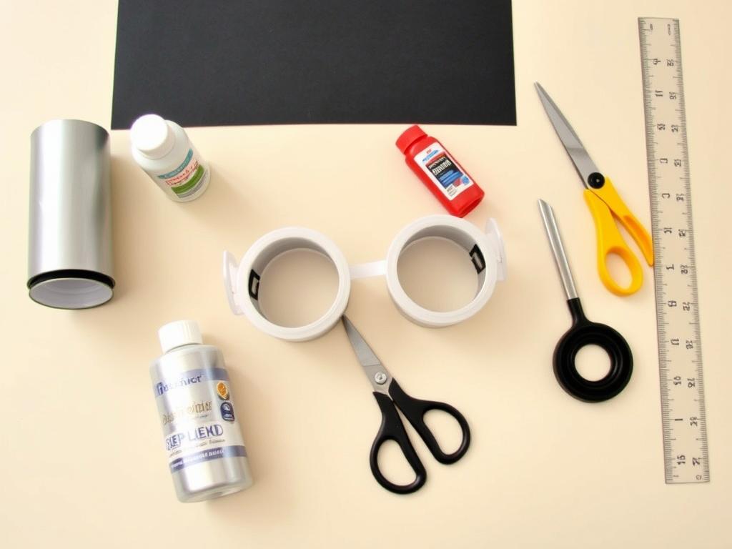 Materiały potrzebne do zrobienia okularów minionka rozłożone na stole