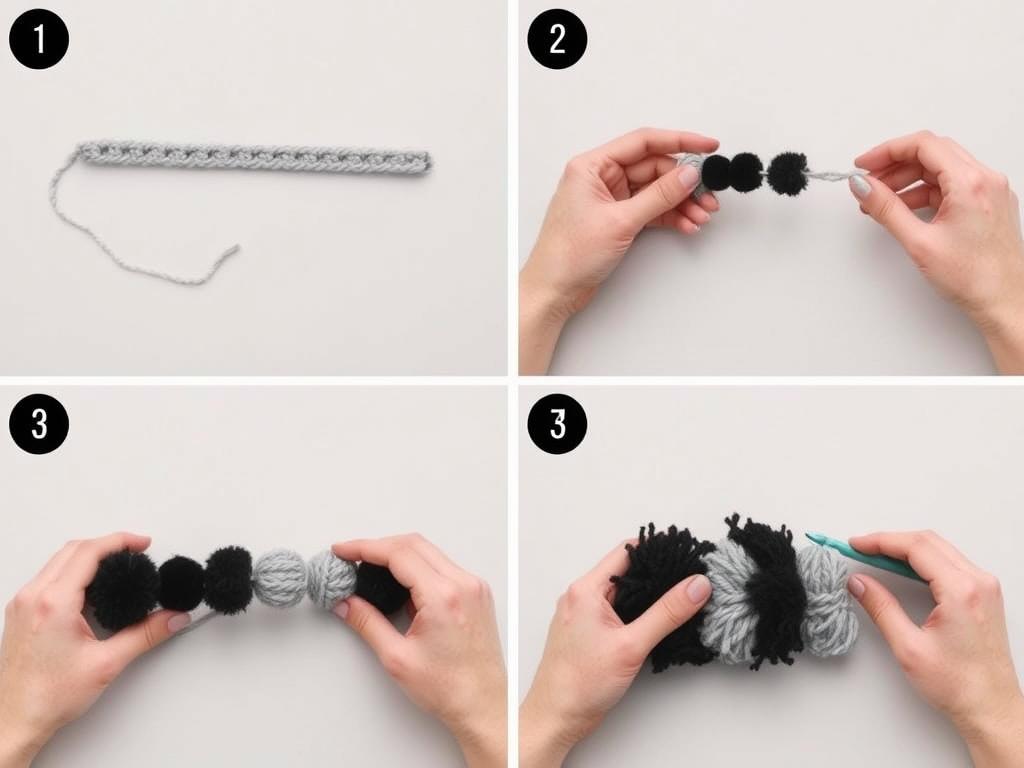 Ogon kota z wełny - proces tworzenia z włóczki poprzez dzierganie lub pompony