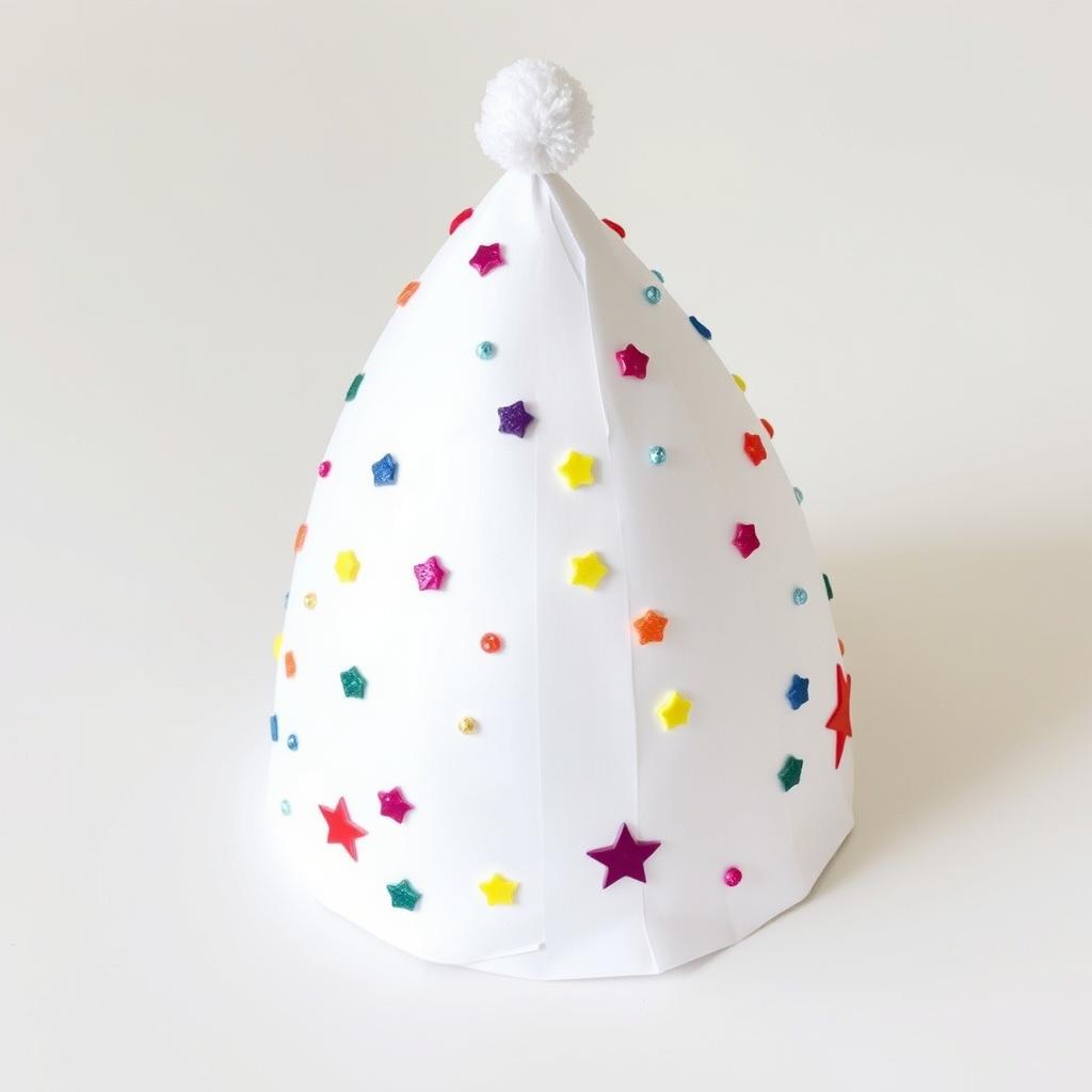 Ozdobiona czapka smerfa z papieru z kolorowymi dekoracjami