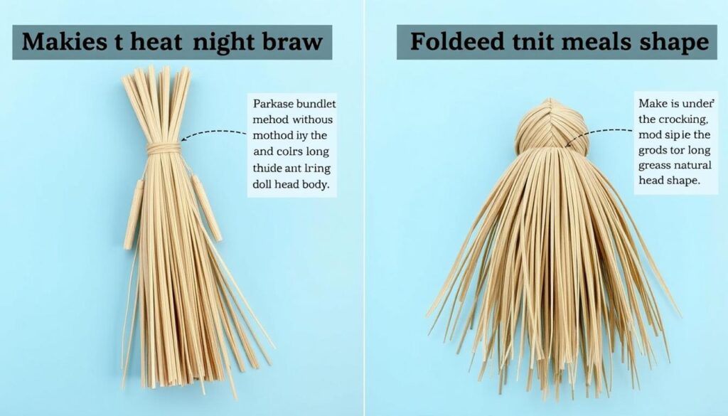 Porównanie dwóch metod wykonania tułowia marzanny: ze snopka traw i z zgiętych traw