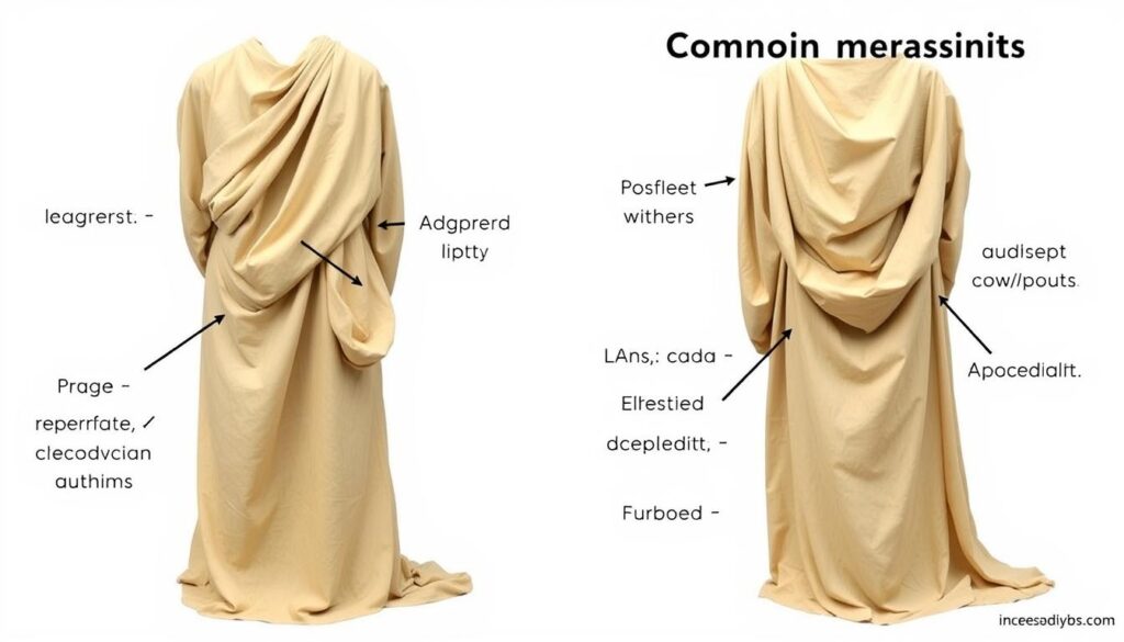 Porównanie prawidłowo i nieprawidłowo wykonanego stroju greckiego z prześcieradła