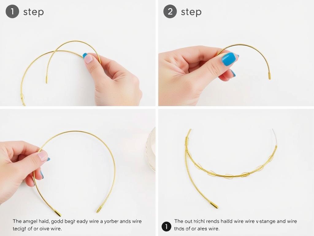 Proces formowania aureoli z drucika kreatywnego, pokazujący jak zrobić aureolę krok po kroku