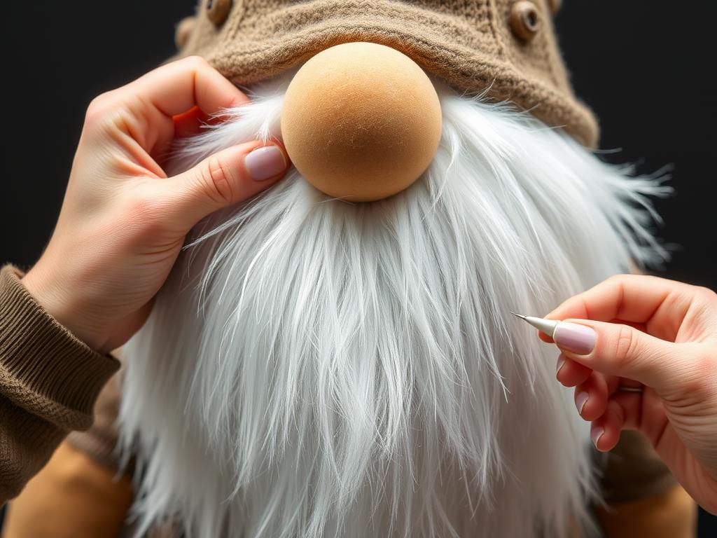 Proces mocowania brody do dużego skrzata skandynawskiego