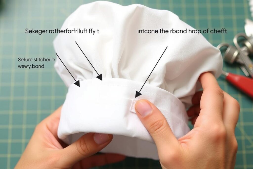Proces szycia materiałowej czapki kucharskiej
