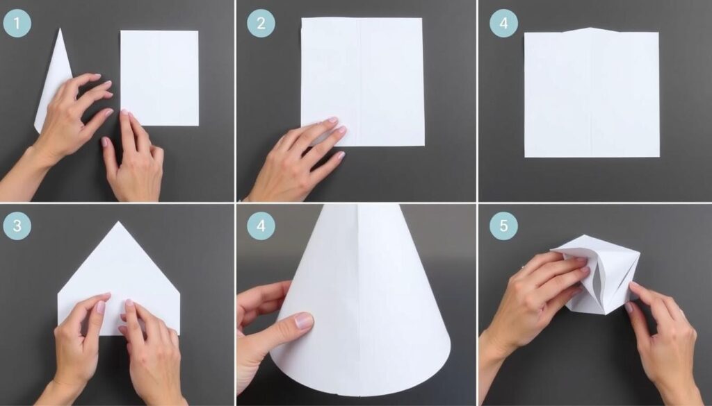 Proces tworzenia czapki smerfa z białego papieru krok po kroku