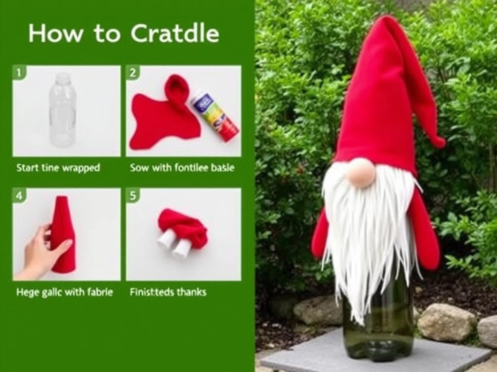 Proces tworzenia dużego skrzata z wykorzystaniem plastikowej butelki jako stelaża