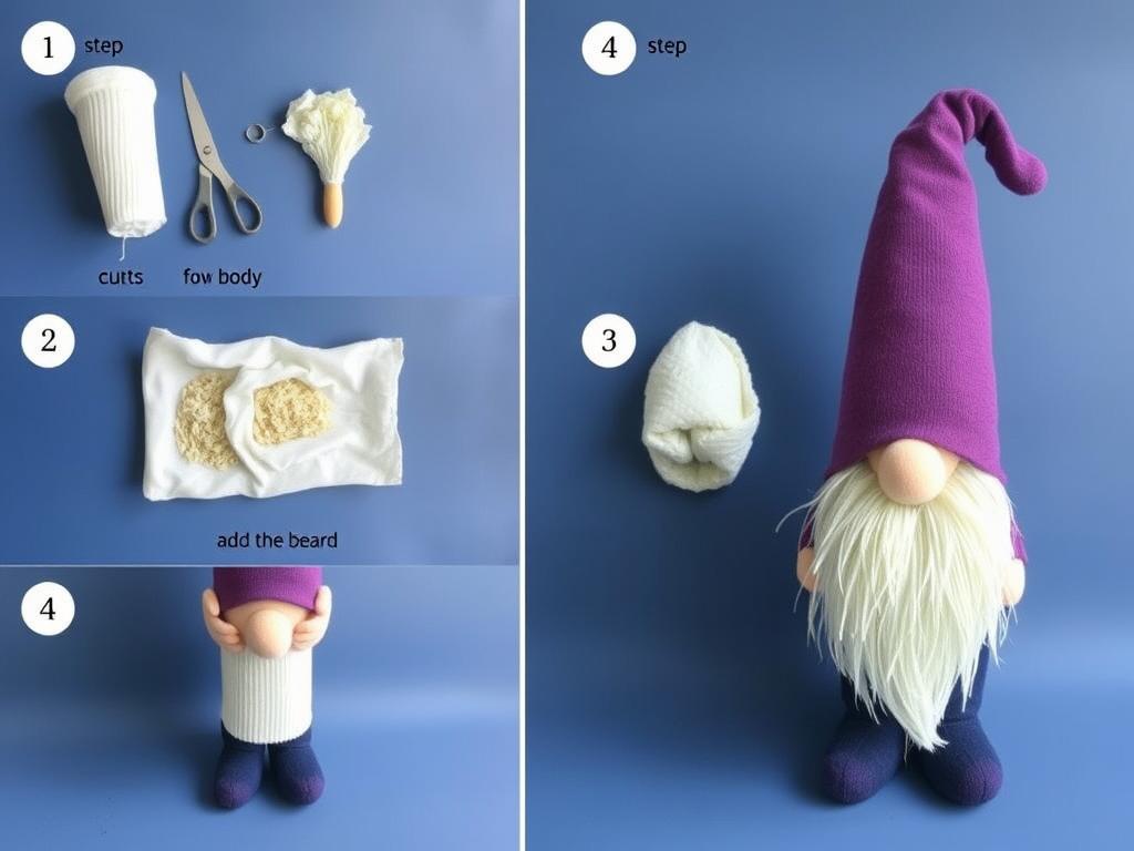 Proces tworzenia dużego skrzata ze skarpety krok po kroku