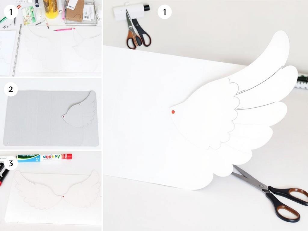 Proces tworzenia skrzydeł anioła z kartonu - szablon narysowany na białym kartonie