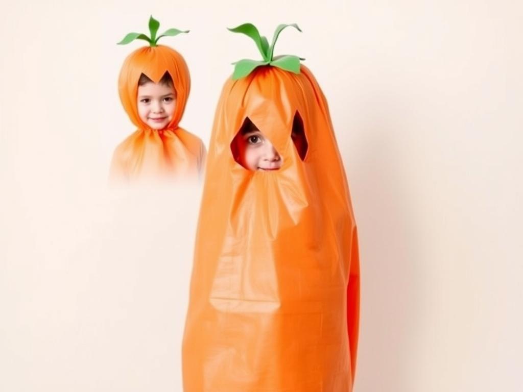 Prosty strój dyni wykonany z pomarańczowego worka na śmieci