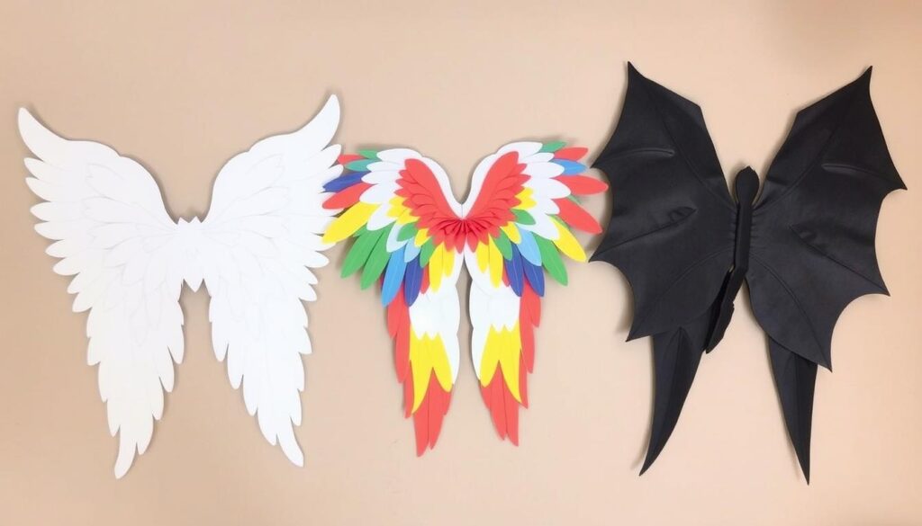 Różne rodzaje skrzydeł z kartonu - anioła, ptaka i smoka