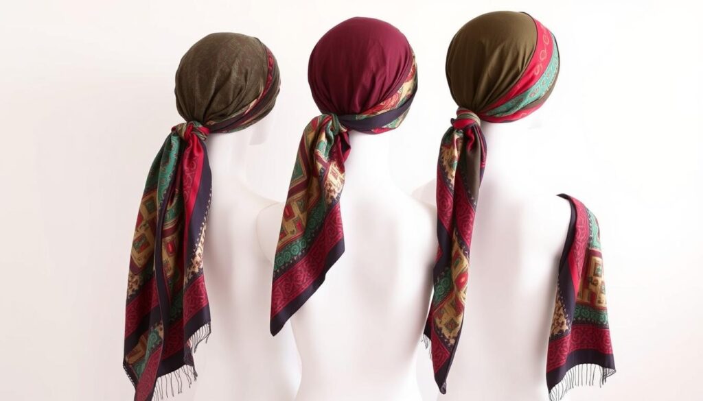 Różne sposoby wiązania chusty cyganki na głowie i ramionach