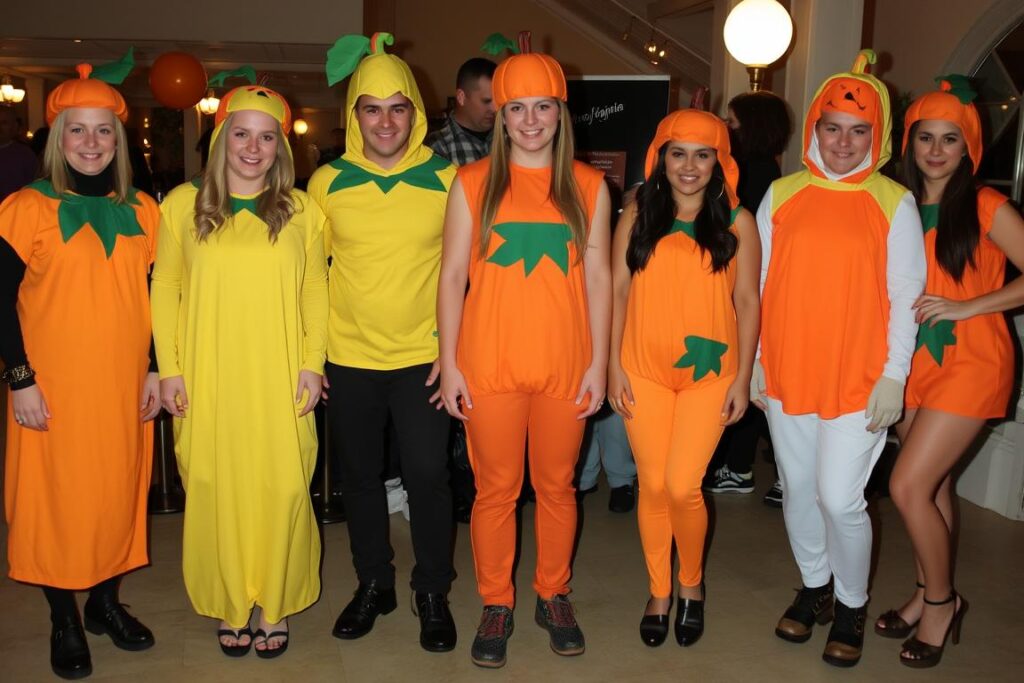 Różne warianty stroju dyni dla dorosłych