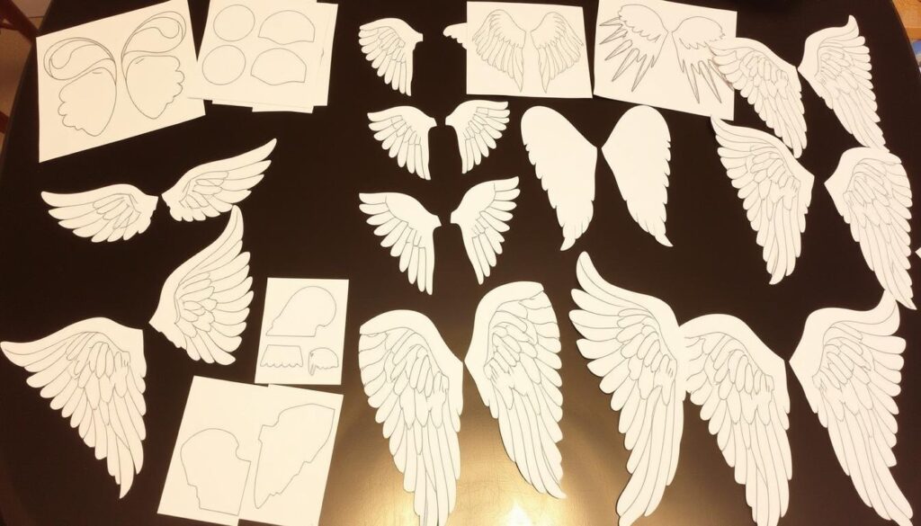 Różne warianty szablonów skrzydeł anioła o różnych kształtach i rozmiarach