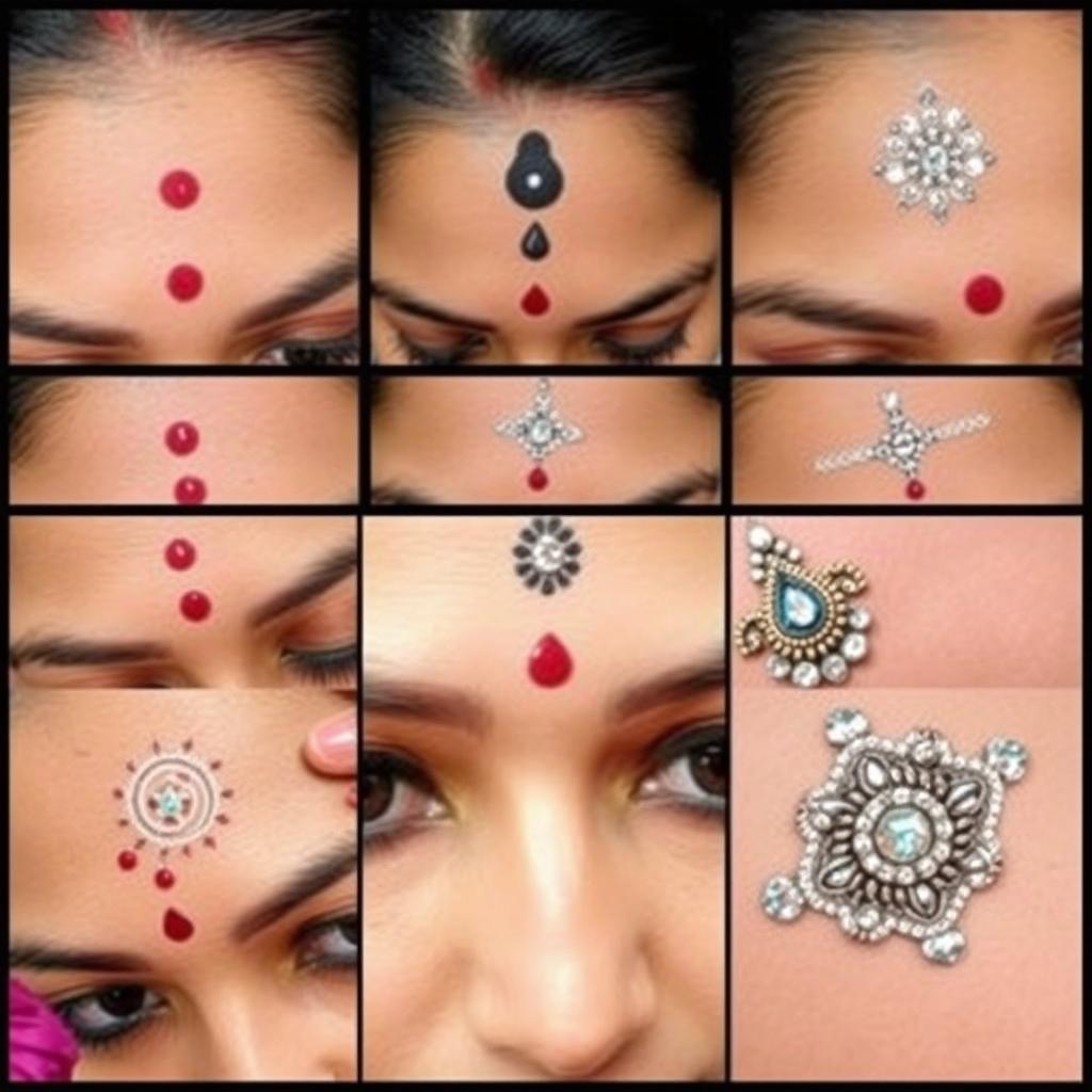 Różne wzory i style bindi na czole