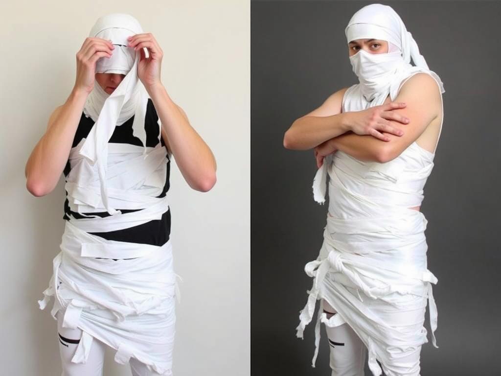 Strój mumii jak zrobić z bandaży lub starego prześcieradła