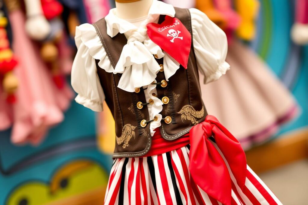 Strój piratki dla dziewczynki z czerwoną bandaną i ozdobną kamizelką