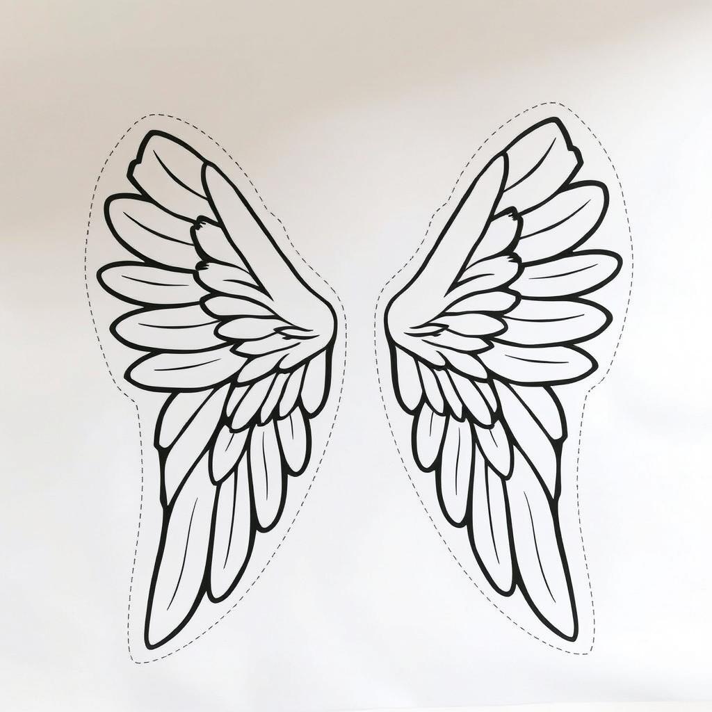 Szablon skrzydeł anioła do wydruku z zaznaczonymi liniami cięcia