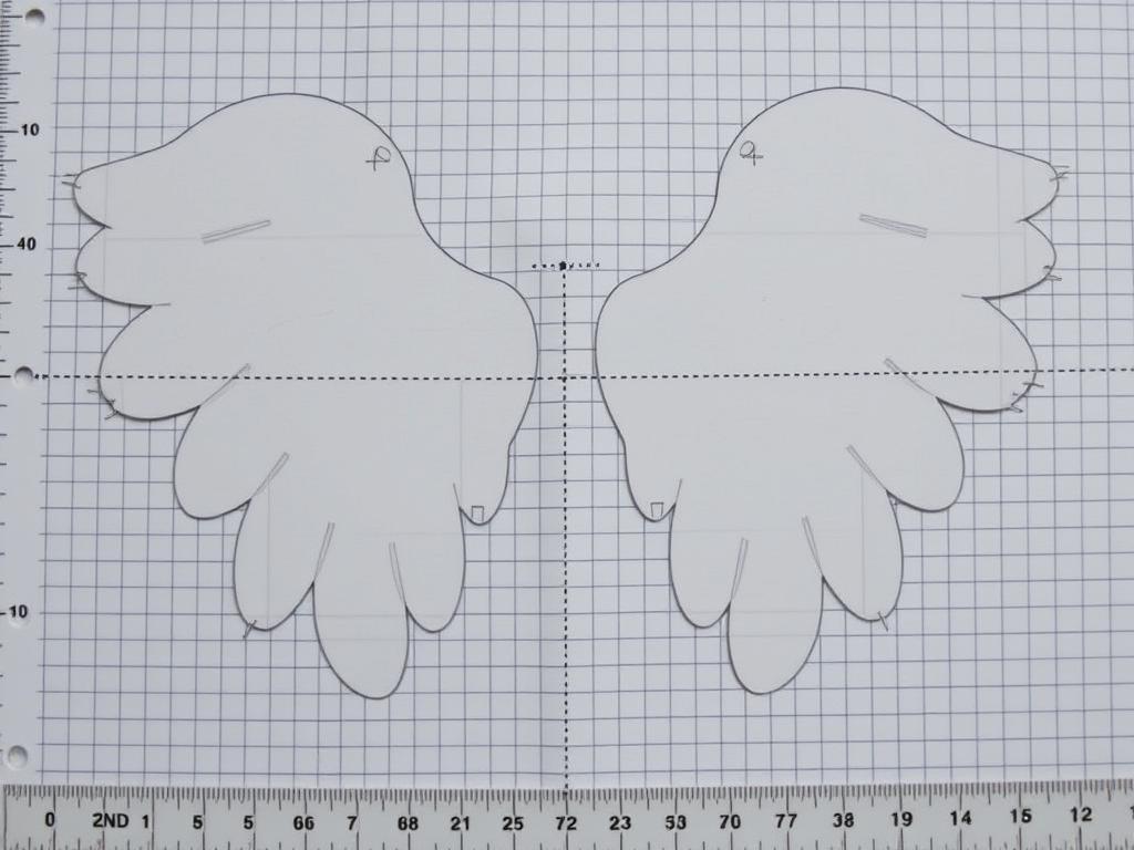 Szablon skrzydeł anioła z zaznaczonymi wymiarami