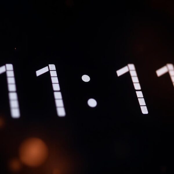 Cyfrowy zegarek pokazujący godzinę 11:11, ilustrujący znaczenie godzin lustrzanych