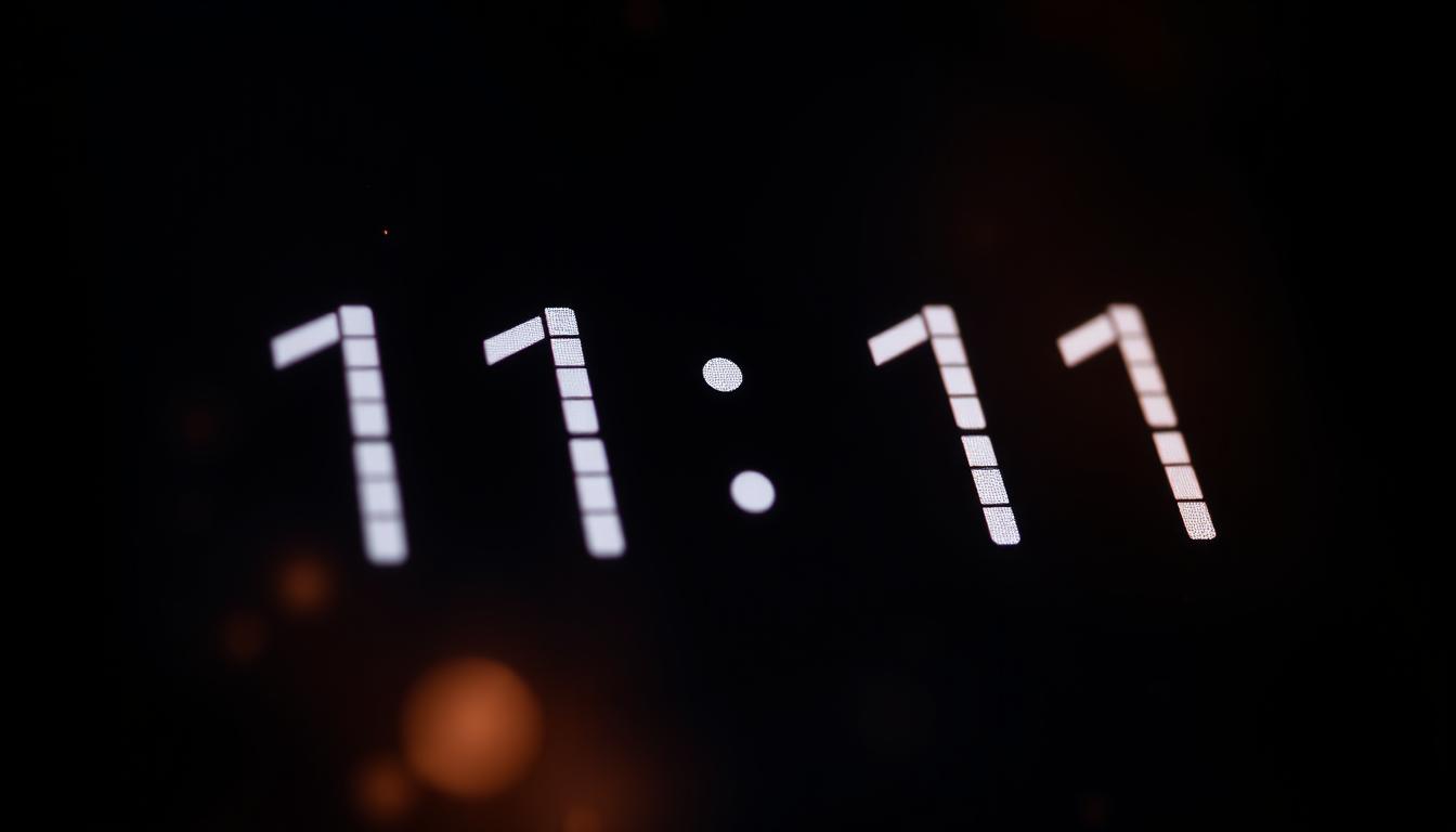 Cyfrowy zegarek pokazujący godzinę 11:11, ilustrujący znaczenie godzin lustrzanych