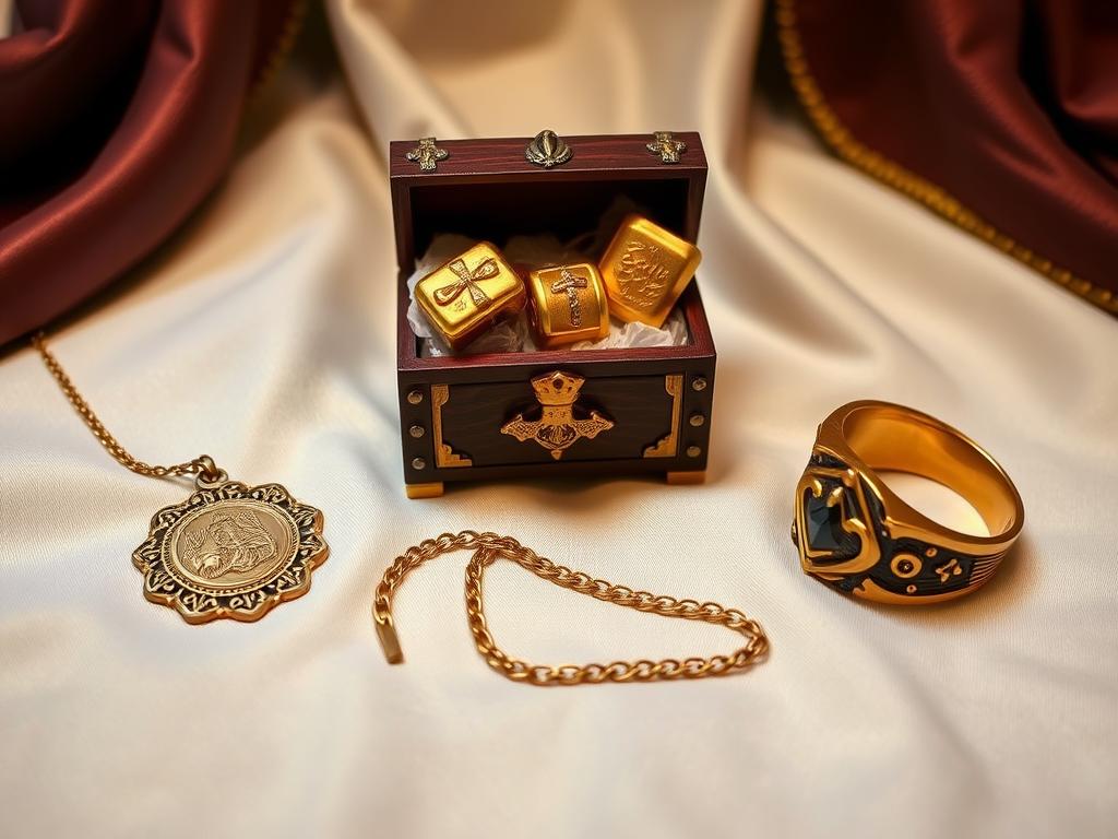 Dodatkowe akcesoria do stroju króla - szkatuła z darami, medalion i pierścień