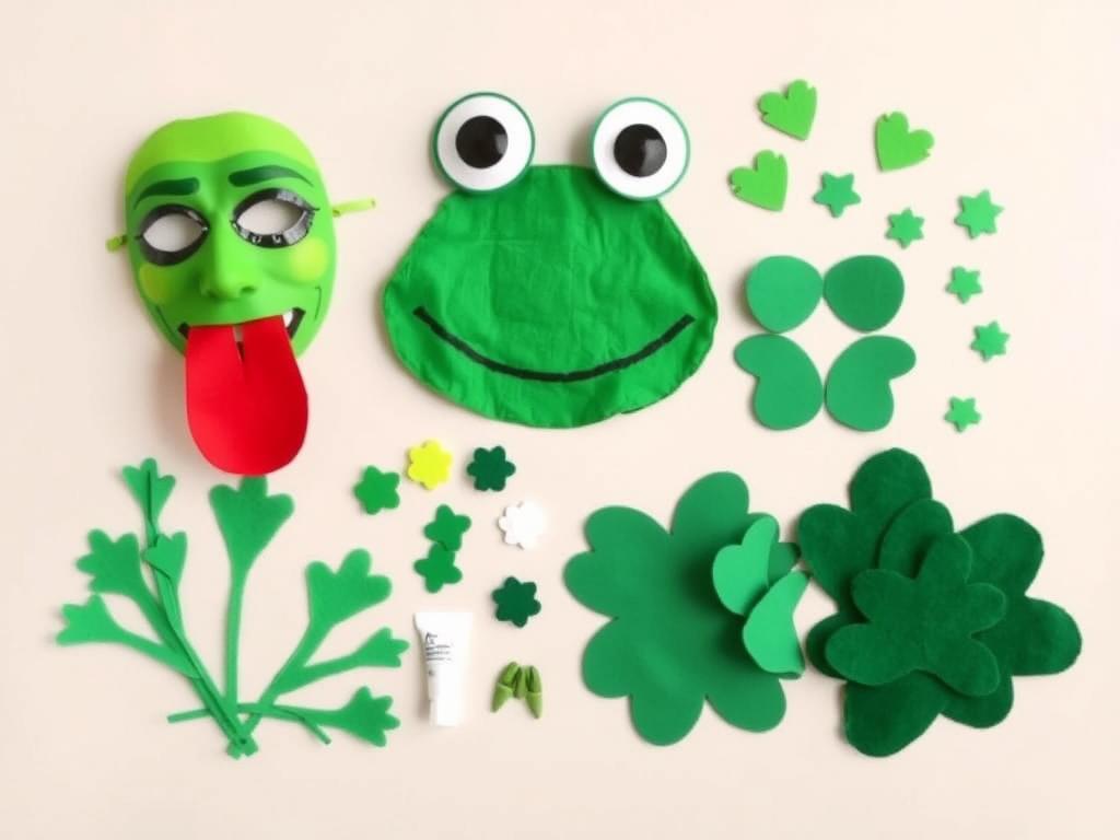 Dodatkowe akcesoria do stroju żaby, w tym maska, język i elementy dekoracyjne