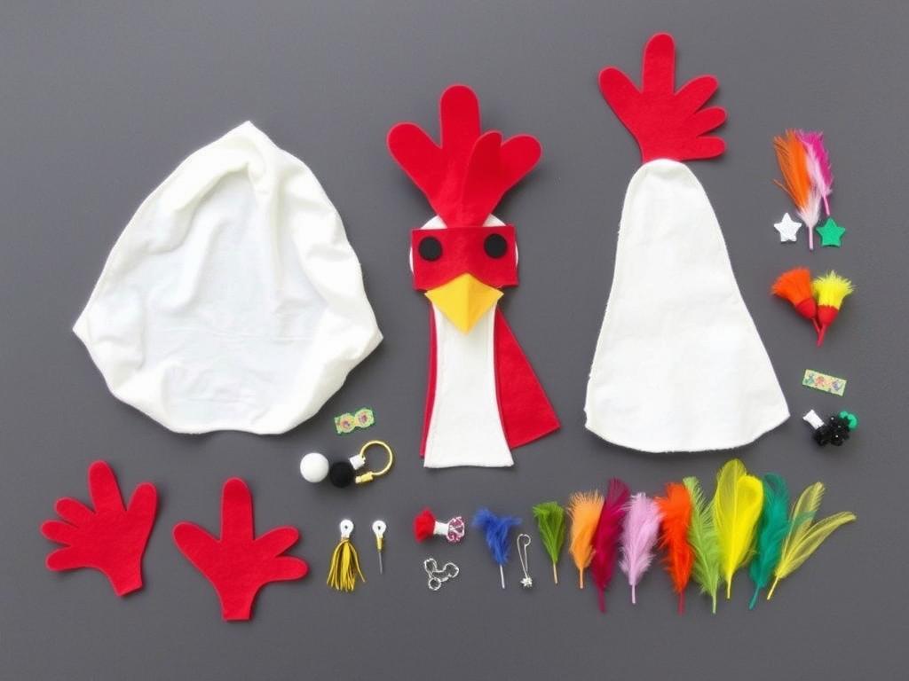 Dodatkowe ozdoby do stroju kury - korale, piórka i inne detale