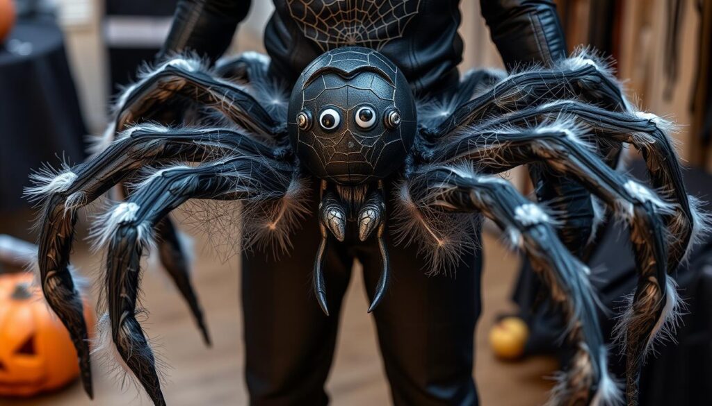 Dopracowany strój pająka z dodatkowymi elementami dekoracyjnymi