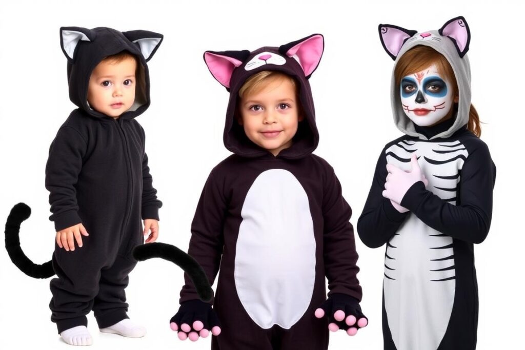 Dzieci w różnym wieku w strojach kota