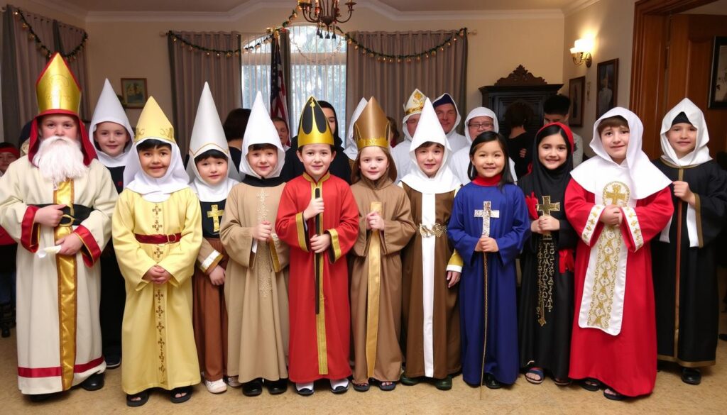 Dzieci w strojach różnych świętych podczas Balu Wszystkich Świętych jak zrobić strój świętego