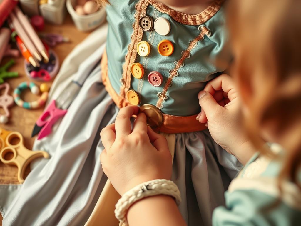 Dziecko dodające osobiste akcenty do stroju postaci z bajki