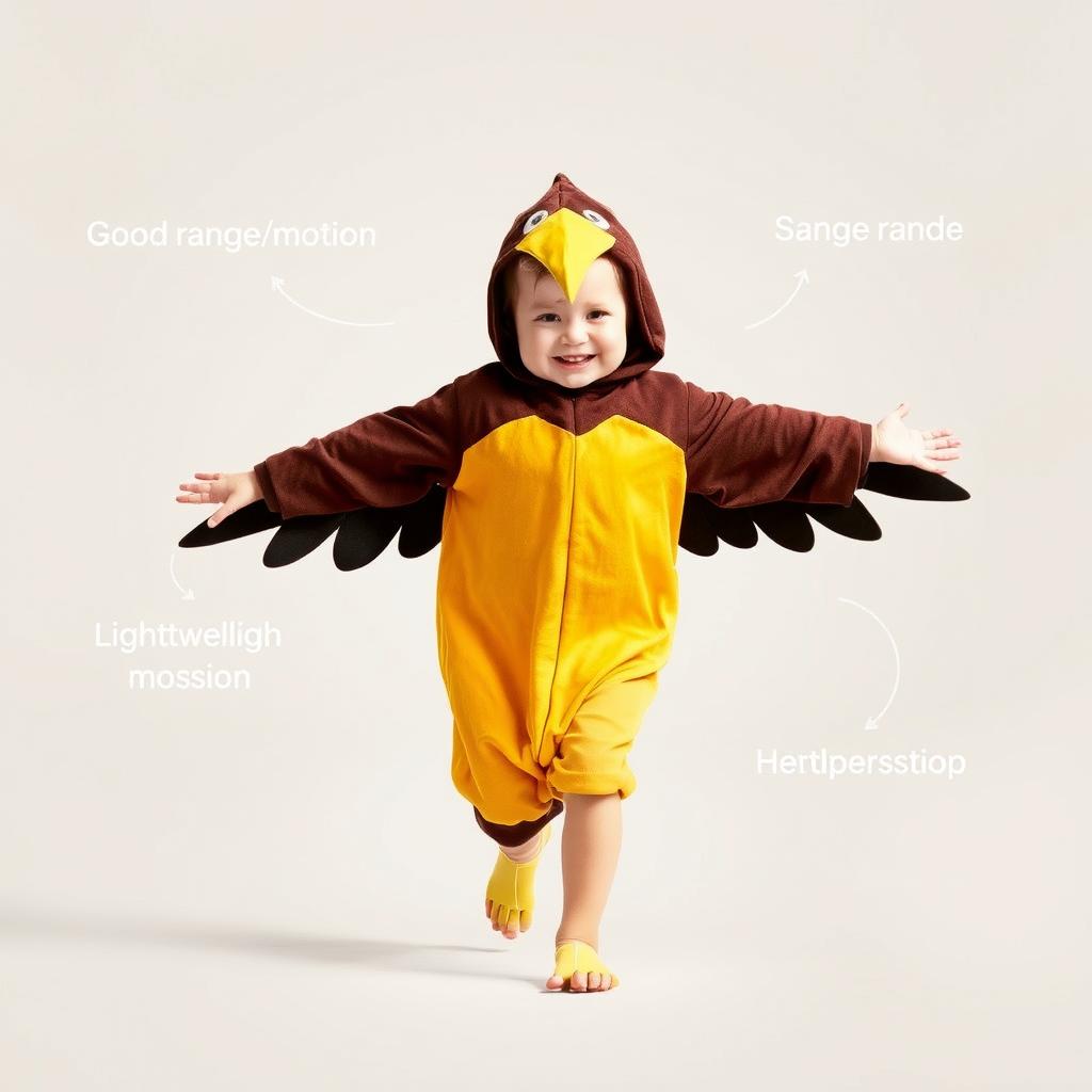 Dziecko swobodnie poruszające się w wygodnym stroju ptaka