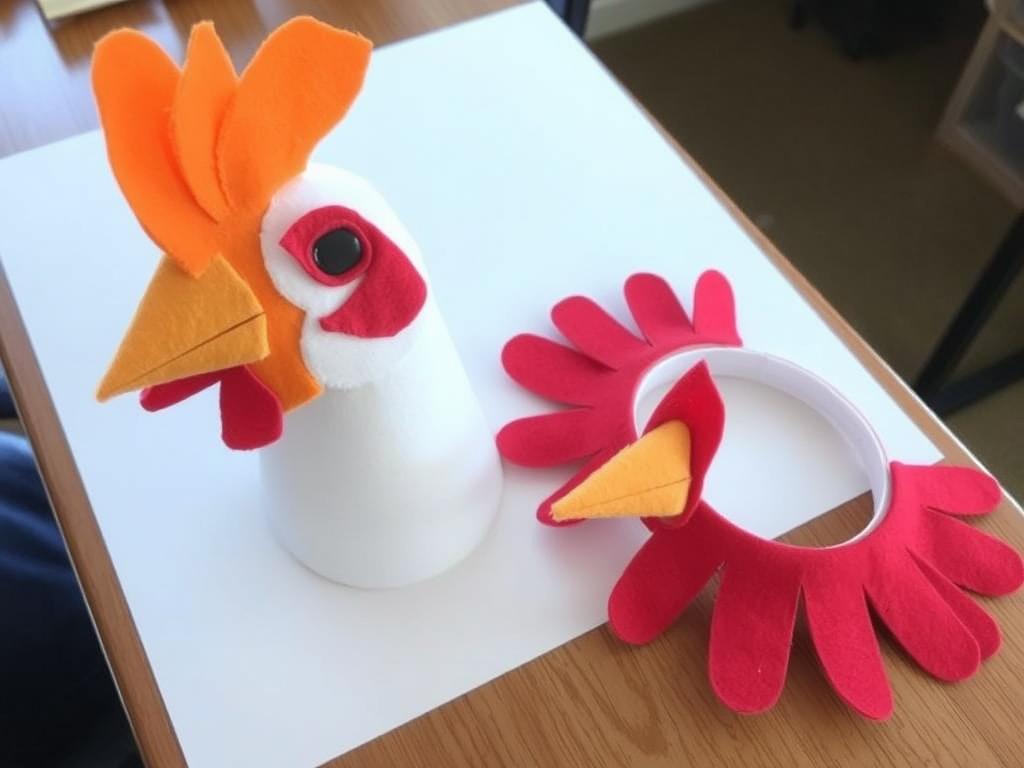 Dziób kury i grzebień wykonane z filcu do stroju dziecięcego