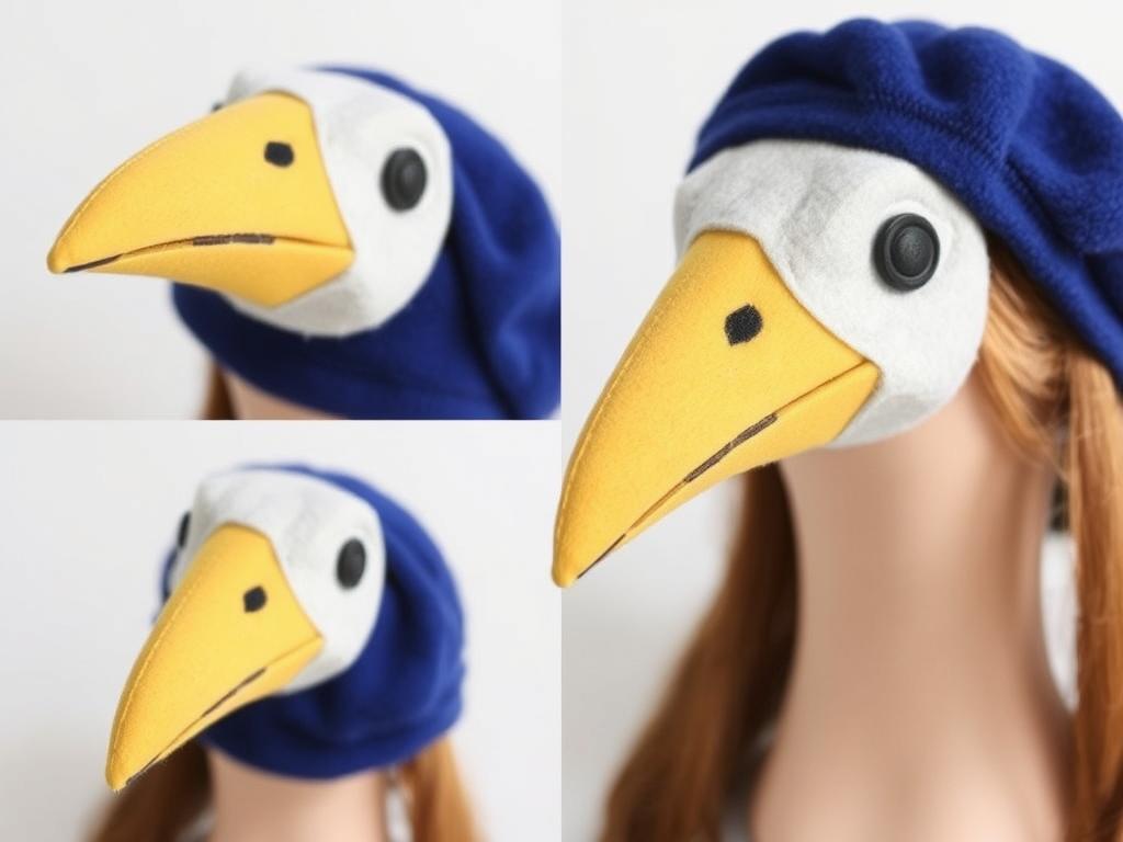 Dziób ptaka wykonany z filcu przyszyty do czapki