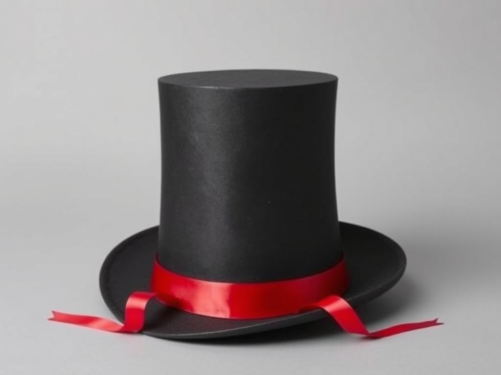 Gotowy czarny cylinder z papieru z czerwoną wstążką